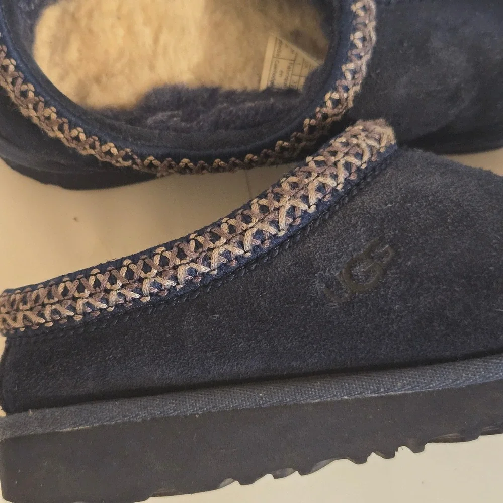 UGG Tasman Kids Navy Blue Suede Sheepskin Lined Slippers Shoes 1019066K